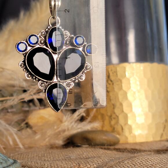 Deep Blue Sapphire and Sterling Silver Cross Pendant – Regal Elegance - Picture 6 of 10